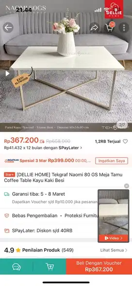 Meja tamu minimalis putih gold