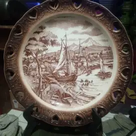 Piring Pelabuhan kapal layar pajangan lemari
