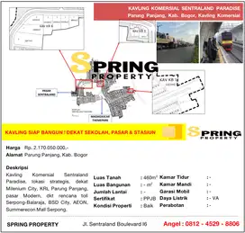 Kavling Tanah Komersial Murah Sentraland Paradise Parung Panjang Bogor