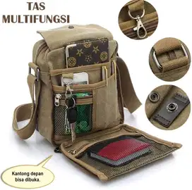 Tas Selempang Pria / Cowok Bahan Kain Canvas Model Kekinian Keren