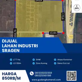 Dijual tanah industri Sragen sangat Strategis 7 Ha Bu!