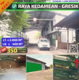 DISEWAKAN GUDANG BESAR DAN HALAMAN LUAS STRATEGIS JALAN RAYA KEDAMEAN