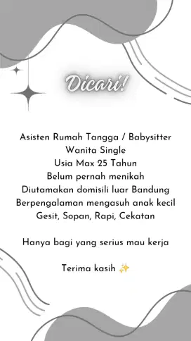 ART / Baby Sitter menginap Bandung