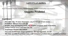 Lowongan kerja bidang pabrik perabotan stainless tukang finishing las