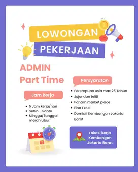 Lowongan Kerja Admin Part Time - 5 Jam Kerja