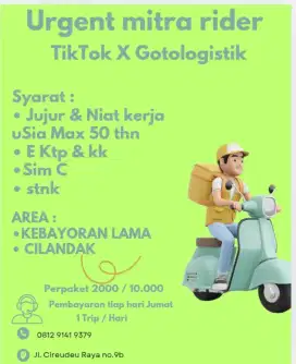 Mitra kurir motor Tiktok shop x Gotologistik