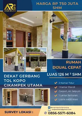 Dijual Cepat Rumah Luas 126 di Perum Jomin Cikampek