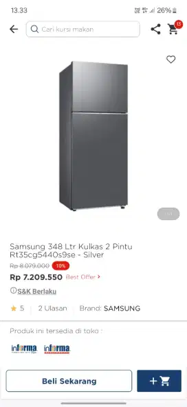 Promo kulkas samsung 2 pintu inverter