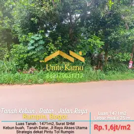 Tanah Kebun buah di rumpin, akses jalan besar, Lt.1471m2 Rp1,6jt/m2