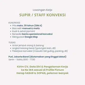 DICARI SUPIR STAFF KONVEKSI