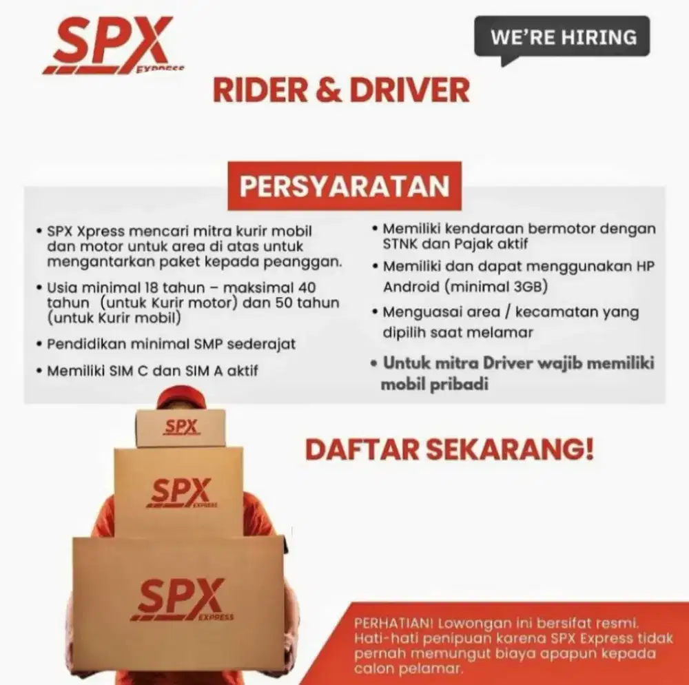 Loker Kurir & Driver Shopee express Under BAS