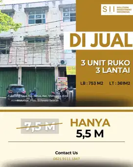 JUAL RUKO 3 UNIT, 3 LANTAI