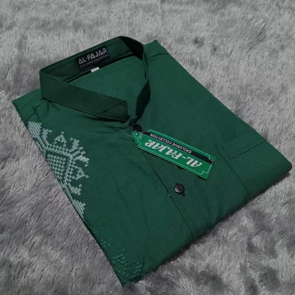 BAJU KOKO HIJAU PENDEK PANJANG KATUN