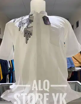 BAJU KOKO LENGAN PENDEK PUTIH MOTIF BORDIR BAHAN KATUN PREMIUM