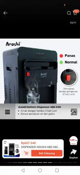 Jual rugi dispenser baru, galon bawah tidak perlu cape. Arashi ABD 03N