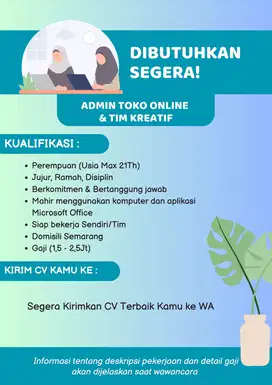 Lowongan Admin Toko Online & Kreatif