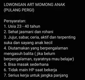 Lowongan ART jaga anak