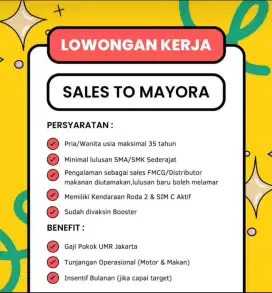 LOWONGAN SALESMAN TO RETAIL MAYORA