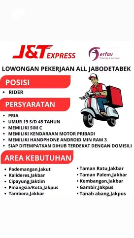 Dibutuhkan segera kurir motor JNT untuk penempatan tanah abang!