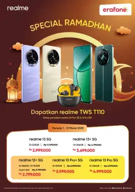 PROMO RAMADHAN REALME 13+5G CASH BACK 500K