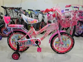 Sepeda anak cewek 16inci (keranjang besi, tebeng ada lagu anak& lampu)