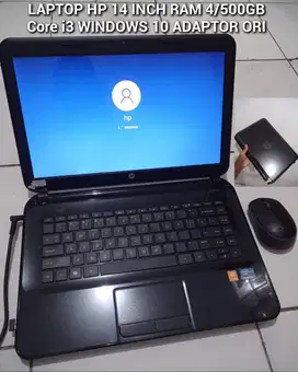 Laptop HP core i3 Ram 4/500gb 14 inch adaptor ori sambil colok, bekasi