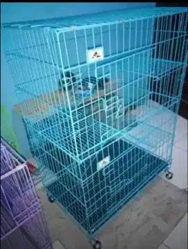 Kandang kucing 3tingkat medium full baru baki & roda alas