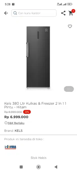 Promo Kels 380 Ltr Kulkas & Frezer 2 in 1