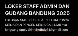 LOWONGAN KERJA ADMIN DAN GUDANG BANDUNG !