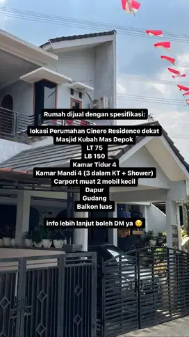 Jual Rumah TINGKAT Cinere Residence Blok H  limo depok