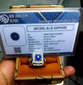 Cincin batu permata blu safir srilangka dengan memo