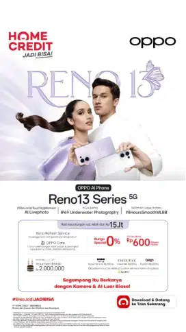 Kredit Oppo Reno 13 5G 12 256GB, Promo Bunga 0% dan Bebas 2x Cicilan