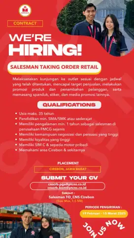 Loker Sales TO & Canvas Untuk Area Kota Cirebon dan Utara Cirebon