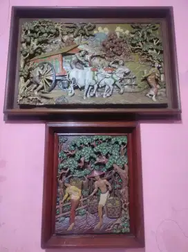 Lukisan relief kayu jati ukir