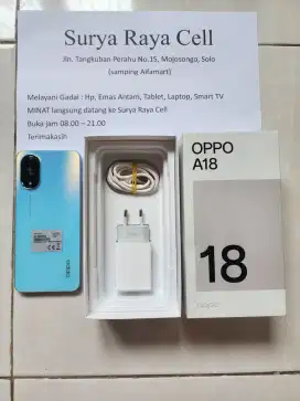 OPPO A18 ram 8/128Gb Lengkap Mulus FullSet ORI 100%like New berGaransi