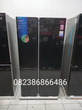 PROMO KULKAS SIDE BY SIDE MIDEA 2 PINTU KIRI KANAN KACA HITAM