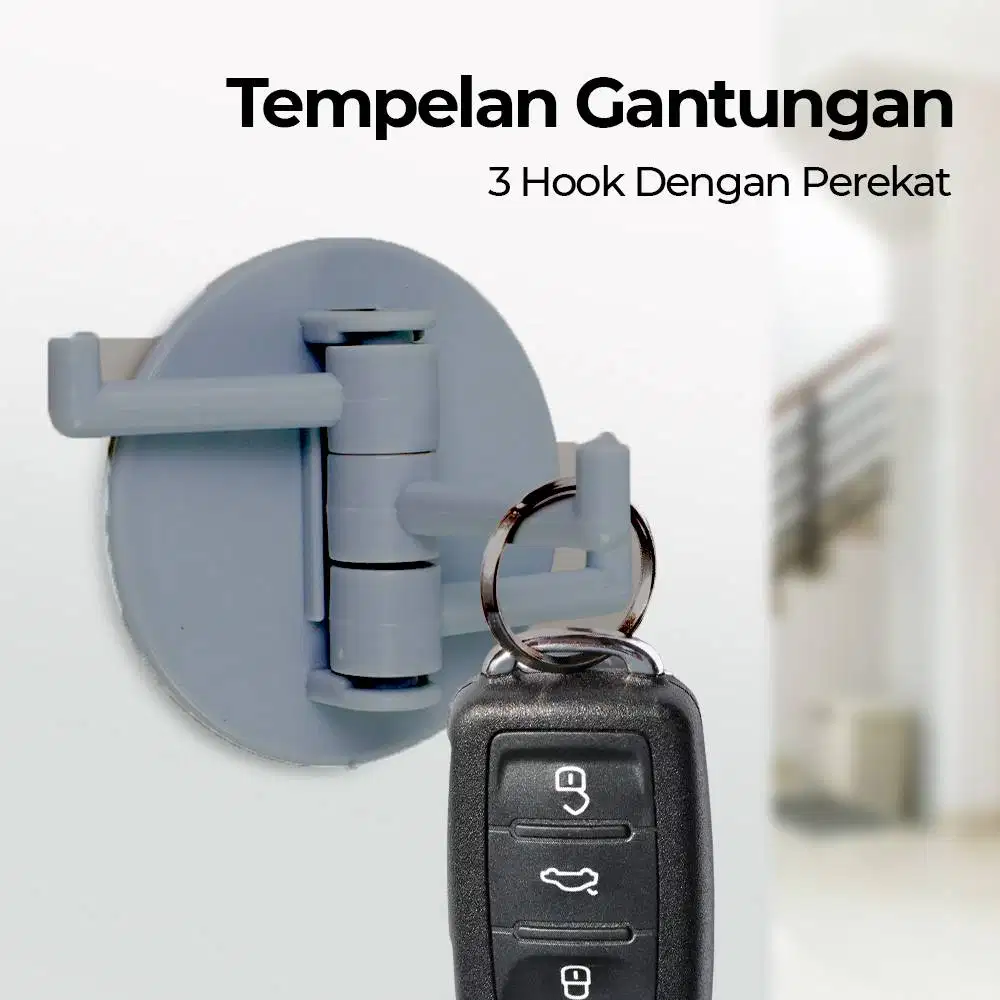Tempelan Gantungan Kunci Wall Hanger Adhesive 3 Hook 1 PCS