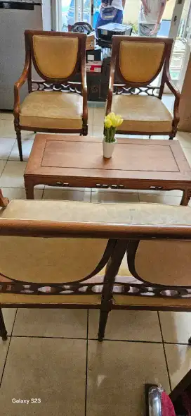 1 set meja kursi jati tua
