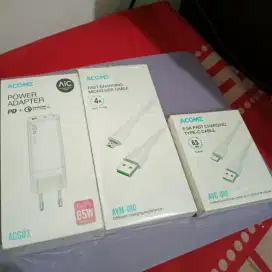 Gan Charger PD QC4.0 + Kabel Type C 6A + Kabel Micro USB
