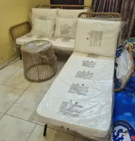 Sofa Set 2 Pcs Brown Ivory