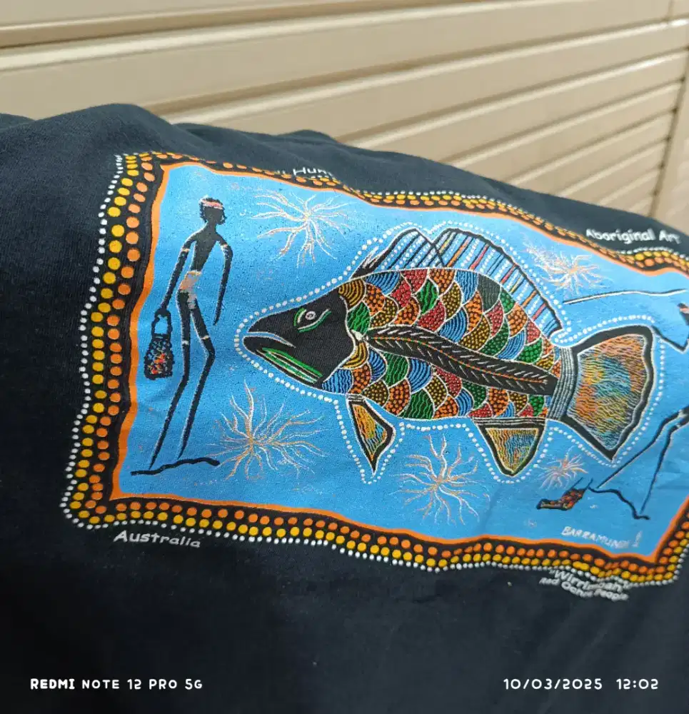 Vintage 90s Aboriginal Art Barramundi Hunt Wirrimbah Fish Australia