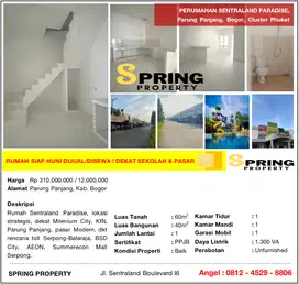 Rumah Murah Sentraland Paradise Siap Huni Dekat Stasiun Parung Panjang