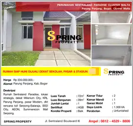 Rumah Murah Sentraland Paradise Siap Huni Dekat Stasiun Parung Panjang