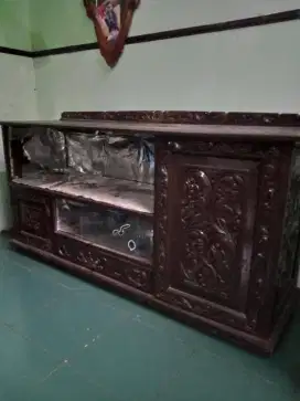 Meja jati kuno ukir kayu antik rak lemari