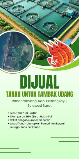 DIJUAL LAHAN UNTUK TAMBAK UDANG SULAWESI BARAT! LOKASI SUPER LUAS!