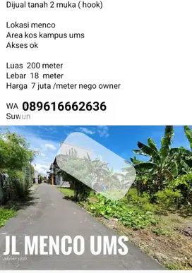 Dijual Tanah di  jalan menco  Kampus UMS