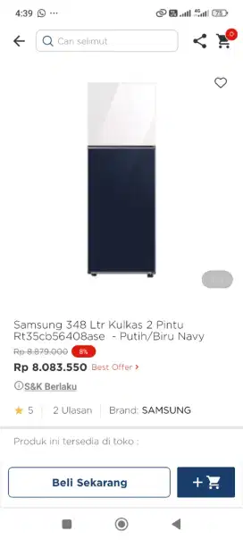 Samsung 348Ltr Kulkas 2Pintu Rt35cb