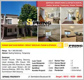 Rumah di Flourite Gading Serpong Dekat Stasiun BSD CITY Serpong