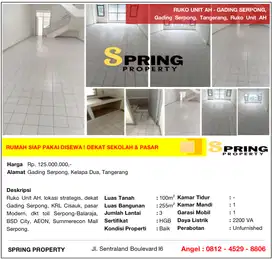 Ruko 3 Lt Murah AH BSD Gading Serpong Dekat Ke Stasiun Serpong