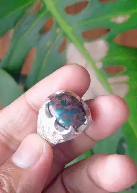 Cincin batu pirus Persia ring perak cor size 8/9